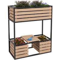 Outsunny Outsunny Hochbeet aus Holz, 2-Stufiger Blumenkasten mit Ablage, Innenvlies