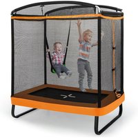 Costway 2 in 1 Kindertrampolin mit Schaukel, Gartentrampolin rechteckig mit Sicherheitsnetz