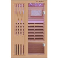 Dewello Finnische Sauna MINTO 120x120 Kabine aus Hemlock Tannenholz mit 3,5 kW Harvia Ofen