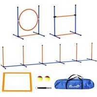 PawHut Agility Set Hunde, 4er-Set Hundetraining mit Höhenverstellbaren Agilityhürden
