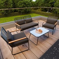 Garmio Sitzgruppe Polyrattan Gartenmöbel Set 4-teilig Balkonmöbel mit Sitzbank und Stühlen, Glastisch