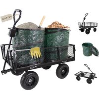 Lemodo Gartenwagen Metall mit 2 Laubsäcken, 300 kg belastbar, Gartenarbeit