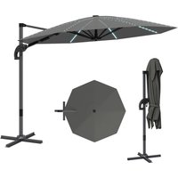 Outsunny Alu Ampelschirm LED Solar Ø300 cm höhenverstellbar Sonnenschirm