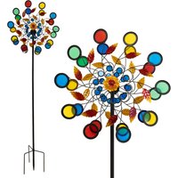Lemodo Windrad Garten Metall, 2 Rotoren, buntes Acryl-Windspiel 213 cm