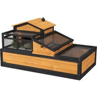 PawHut Schildkrötenhaus aus Holz, Schildkrötengehege mit zwei Ebenen, Balkon, Gelb