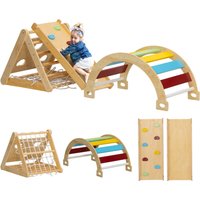 AIYAPLAY Klettergerüst Indoor, 7 in 1 Kletterdreieck mit Rutsche Kletterbogen Rampe Holz