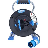 as - Schwabe Camping Kabeltrommel 25 m, CEE-Stecker, 1 CEE-Steckdose, 2 Steckdosen, USB A+C, Spannunganzeige
