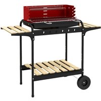 Outsunny Holzkohlegrill aus Metall BBQ Smoker mit Räder, höheverstellbar Grillrost