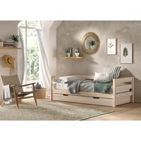 VIPACK VIPACK - Funktionsbett mit Umrandung, Rolllattenrost, 90x200, Bettschublade, Milky White lackiert