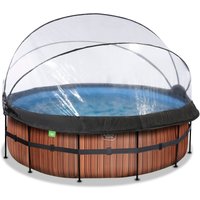 Exit Toys EXIT Wood Pool ø427x122cm mit Sandfilterpumpe und Abdeckung und Wärmepumpe - Braun