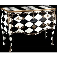 Casa Padrino Barock Kommode Schwarz / WeiØ Karo mit goldenen Metall Applikationen
