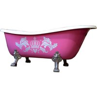 Pompöös by Casa Padrino Luxus Badewanne Deluxe freistehend von Harald Glööckler Pink / Silber / WeiØ 1695mm mit silberfarbenen Löwenfüssen