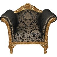 Casa Padrino Barock Lounge Sessel Schwarz Muster / Gold Möbel Antik Stil - Wohnzimmer Club Möbel Sessel - Limited Edition
