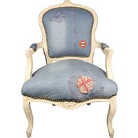 Casa Padrino Barock Salon Stuhl Jeans Optik / Creme Mod2 - Limited Edition
