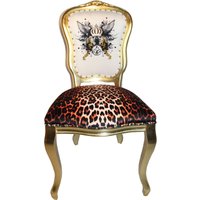 Pompöös by Casa Padrino Luxus Barock Esszimmer Stuhl Leopard / WeiØ / Gold Glitzerkrone & Engelsflügel - Pompööser Barock Stuhl designed by Harald Glööckler