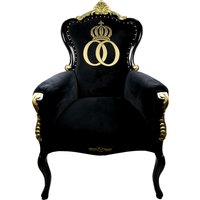 Pompöös by Casa Padrino Luxus Barock Sessel Bergere Schwarz / Gold mit Goldkrone - Pompööser Barock Sessel designed by Harald Glööckler
