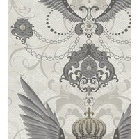 Harald Glööckler Designer Barock Vliestapete 54456 - Adlerschwingen - Weià / Grau / Silber