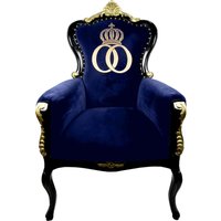 Pompöös by Casa Padrino Luxus Barock Sessel Bergere Blau / Schwarz / Gold mit Goldkrone - Pompööser Barock Sessel designed by Harald Glööckler
