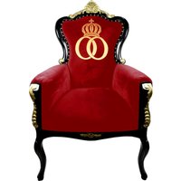 Pompöös by Casa Padrino Luxus Barock Sessel Bergere Rot / Schwarz / Gold mit Goldkrone - Pompööser Barock Sessel designed by Harald Glööckler