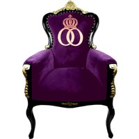 Pompöös by Casa Padrino Luxus Barock Sessel Bergere Lila / Schwarz / Gold mit Goldkrone - Pompööser Barock Sessel designed by Harald Glööckler