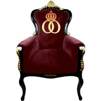 Pompöös by Casa Padrino Luxus Barock Sessel Bergere Weinrot / Schwarz / Gold mit Goldkrone - Pompööser Barock Sessel designed by Harald Glööckler
