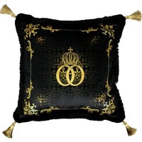 Harald Glööckler Luxus Deko Barock Kissen Pompöös by Casa Padrino Schwarz / Gold Krone Deluxe mit Strass Steinen und Troddeln- Glööckler Kissen AAA