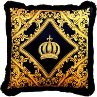Harald Glööckler Luxus Deko Barock Zierkissen Pompöös by Casa Padrino Schwarz / Gold Krone Deluxe mit Strass Steinen- Glööckler Kissen