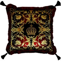 Harald Glööckler Luxus Deko Barock Kissen Pompöös by Casa Padrino Bordeauxrot / Gold Krone Deluxe mit Strass Steinen und Troddeln - Glööckler Kissen