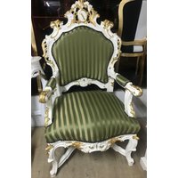 Casa Padrino Barock Luxus Thron Sessel Grün/Gold Streifen / Weiss/Gold - Unikat - Barock Möbel Thron Königssessel - Limited Edition