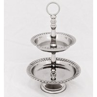 Casa Padrino Designer Etagere 2-Stufig Nickel Finish Höhe 18 cm, Durchmesser 11 cm - Servierschale - Deko Schale