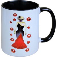 Harald Glööckler Pompöös Tasse Hund mit rot-schwarzem Abendkleid - designed by Harald Glööckler