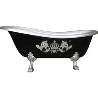 Pompöös by Casa Padrino Luxus Badewanne Deluxe freistehend von Harald Glööckler Schwarz / Silber 1470mm mit silberfarbenen Löwenfüssen