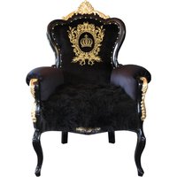 Pompöös by Casa Padrino Luxus Barock Sessel Bergere Schwarz / Gold mit Krone - Pompööser Barock Sessel designed by Harald Glööckler