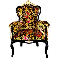 Pompöös by Casa Padrino Luxus Barock Sessel Bergere Butterfly & Flower Design / Schwarz / Gold - Pompööser Barock Sessel designed by Harald Glööckler B!