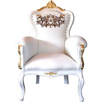 Pompöös by Casa Padrino Luxus Barock Sessel Bergere WeiØ / Gold mit Glitzersteinen besetzt - Pompööser Barock Sessel designed by Harald Glööckler