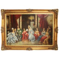 Riesiges Handgemaltes Barock Ãl Gemälde Literaturabend Gold Prunk Rahmen 225 x 165 x 10 cm - Massives Material