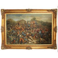 Riesiges Handgemaltes Barock Ãl Gemälde Krieg Gold Prunk Rahmen 225 x 165 x 10 cm - Massives Material
