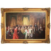 Riesiges Handgemaltes Barock Ãl Gemälde Casino Gold Prunk Rahmen 225 x 165 x 10 cm - Massives Material