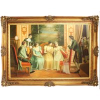 Riesiges Handgemaltes Barock Ãl Gemälde Fräuleins Gold Prunk Rahmen 225 x 165 x 10 cm - Massives Material