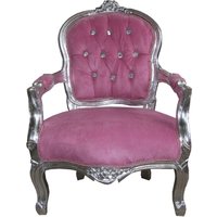 Casa Padrino Barock Kinder Stuhl Rosa / Silber mit Bling Bling Glitzersteinen - Kindermöbel