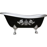 Pompöös by Casa Padrino Luxus Badewanne Deluxe freistehend von Harald Glööckler Schwarz / Silber 1695mm mit silberfarbenen Löwenfüssen