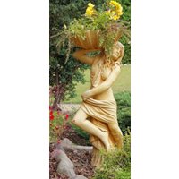 Casa Padrino Jugendstil Gartendeko Statue / Figur Mädchen mit Blumentopf 46 x 32 x H. 116 cm - Dekorative Garten Skulptur