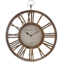 Casa Padrino Luxus Wanduhr im Design einer antiken Taschenuhr Silber / Naturfarben à 50 cm - Dekorative runde Uhr mit einem Ziffernblatt aus unbehandeltem Holz