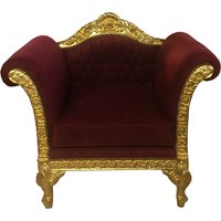 Casa Padrino Barock Lounge Sessel Bordeaux Rot / Gold Möbel Antik Stil - Wohnzimmer Club Möbel Sessel - Limited Edition