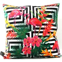 Casa Padrino Luxus Kissen Miami Flamingos & Flowers Mehrfarbig 45 x 45 cm - Feinster Samtstoff - Deko Wohnzimmer Kissen