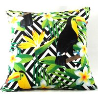 Casa Padrino Luxus Kissen California Parrots & Flowers Mehrfarbig 45 x 45 cm - Edles Deko Kissen aus feinstem Samtstoff