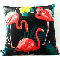 Casa Padrino Luxus Kissen Malibu Flamingos Schwarz / Mehrfarbig 45 x 45 cm - Feinster Samtstoff - Deko Wohnzimmer Kissen
