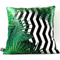Casa Padrino Luxus Kissen Orlando Palm Leaves Schwarz / WeiØ / Grün 45 x 45 cm - Feinster Samtstoff - Deko Wohnzimmer Kissen