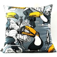 Casa Padrino Luxus Kissen Toronto Parrots Grau / Mehrfarbig 45 x 45 cm - Feinster Samtstoff - Luxus Qualität