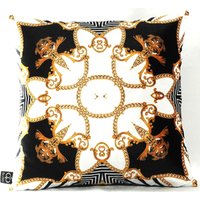 Casa Padrino Luxus Barock Kissen Paris Schwarz / WeiØ / Gold 45 x 45 cm - Feinster Samtstoff - Wohnzimmer Deko Accessoires